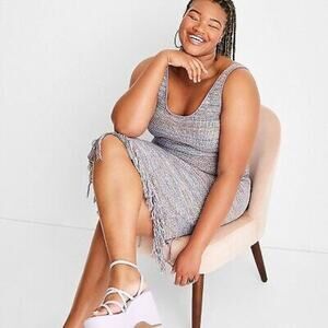 Future Collective Women's Crochet Fringe Dress Boho Sleeveless - Blue Size XXL